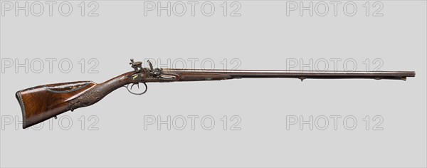 Double-Barreled Flintlock Shotgun, c. 1810, French, Paris, Jean Arlot, active 1764-1818, Paris, Steel, gold, silver, walnut, leather, L: 120.7 cm (47 1/2 in.)