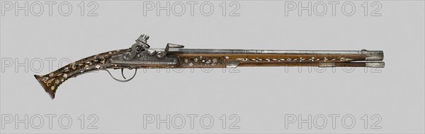Flintlock Pistol, 1640/50, French, Alsace, Alsace, Steel, silver, brass, wood, mother-of-pearl, and horn, L. 80 cm (31 1/2 in.)