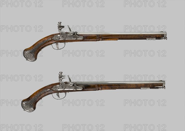 Pair of Flintlock Holster Pistols, c. 1660/70, Lazzarino Cominazzo, Italian, Brescia, 17th century, Italy, Ivy root, brass, and steel, L. 55 cm (21 5/8 in.)