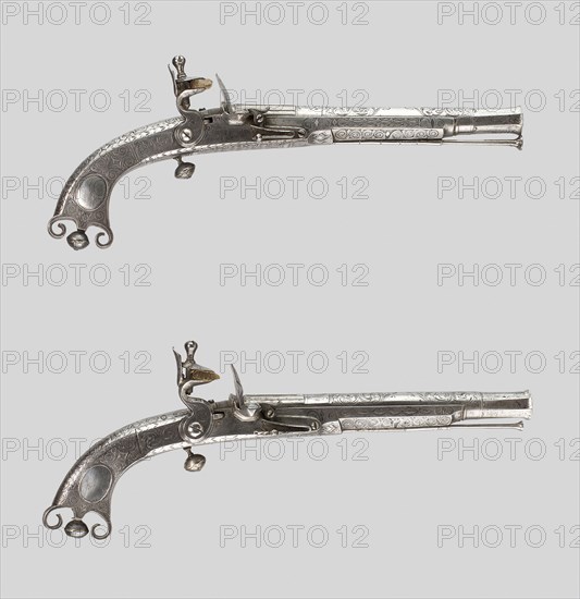Pair of Flintlock Pistols, 1750/75, Scottish, Doune, Scotland, Steel and silver, L. 30.5 cm (12 in.)