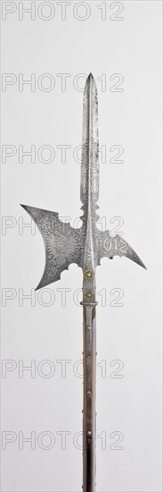 Halberd for the Bodyguard of Emperor Mattias, 1612, Austrian, Austria, Steel, iron, gilding, brass, and beechwood, L. 185.4 cm (73 in.)