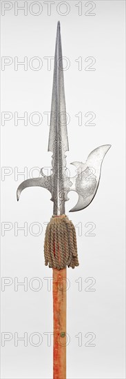 State Halberd, 1600/10, German, Saxony, Of the Guard of John George, Duke of Saxony (reigned as Elector 1611-56), Saxony, Steel, iron, wood, velvet, and attached tassel, Blade L. 55.9 cm (22 in.)