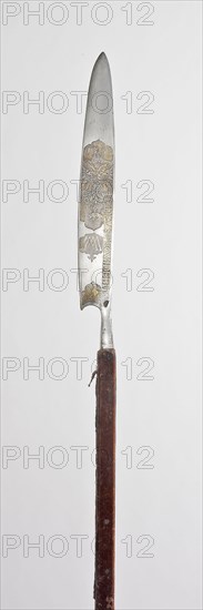 Glaive for the Bodyguard of Emperor Maximilian II, 1564, Austrian, Austrian, Steel, iron, gilding, oak, and silk textile (velvet), L. 215.9 cm (85 in.)