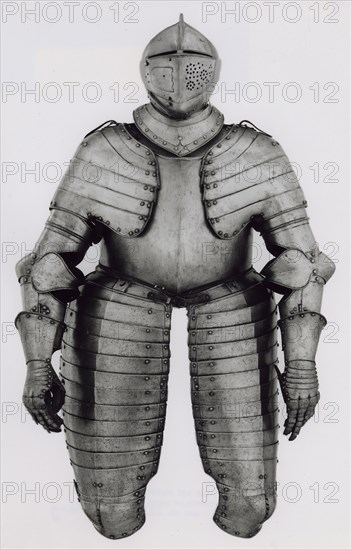 Elements of a Half Armor for Foot Tournament at the Barriers, c. 1590, South German, Augsburg, Augsburg, Steel, brass, and leather, H. 142.2 cm (56 in.)