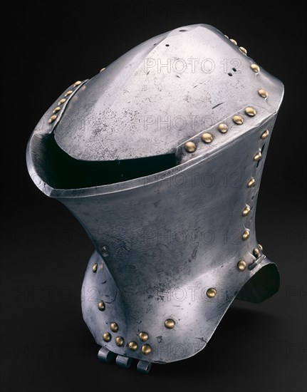 Jousting Helm (Stechhelm), 1480/1490, Christian Spor (Austrian, 1464-1495), Innsbruck, Innsbruck, Steel, brass, and paint, 44.5 × 31.8 × 40.6 cm (17 1/2 × 12 1/2 × 16 in.)