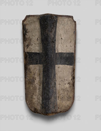 Hand Pavise with the Coat of Arms of the Teutonic Order, c. 1450, German, Germany, Fir, iron, hemp fiber, gesso, and pigment, 63.5 × 34.9 cm (25 × 18 3/4 in.)