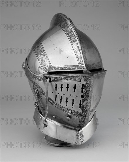Close Helmet for the Tourney, c. 1560, South German, Landshut, Landshut, Steel and leather, H. 25.4 cm (10 in.)