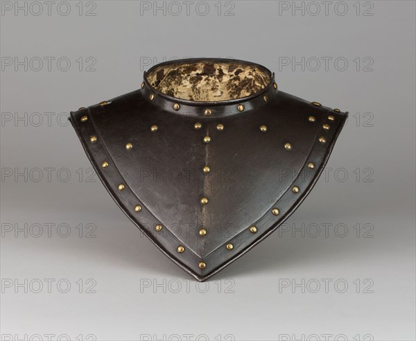 Gorget, 1620/50, German, Germany, Steel, brass, gilding, and leather