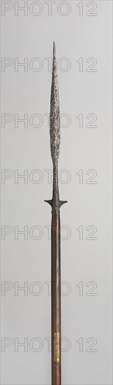 Eared Spear, 10th/11th century, possibly 13th/14th century, Viking, possibly Swiss, Switzerland, Steel and oak, Blade with socket L. 47 cm (18 1/2 in.)