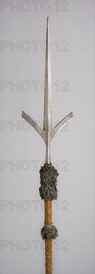 Friuli Spear, 1540/60, Italian, Italy, Steel, wood (pine), velvet, brass nails, tassels, and gilded rosaces, L. 263.5 cm (103 3/4 in.)