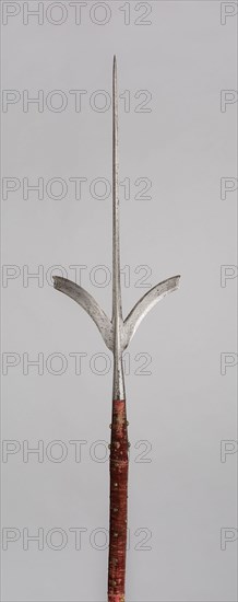 Friuli Spear, late 16th century, European, Europe, Steel, wood (chestnut), brass, and velvet, Blade L. 71.1 cm (28 in.)
