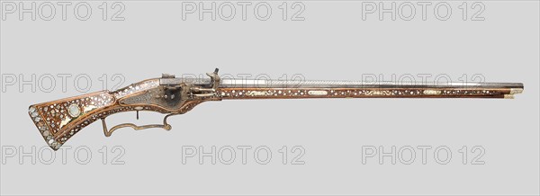 Wheellock Gun, c. 1630/40, German, Germany, Steel, walnut, gilding, horn, and mother-of-pearl, L. 132 cm (52 in.)