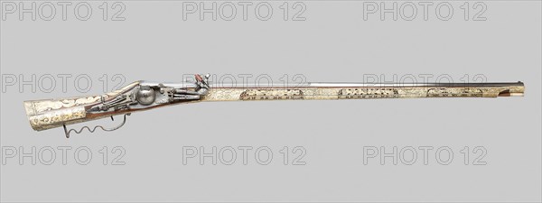 Wheellock-Matchlock Gun, 1580/1600, German, Thuringia (Possibly Suhl), Suhl, Steel, walnut, and horn