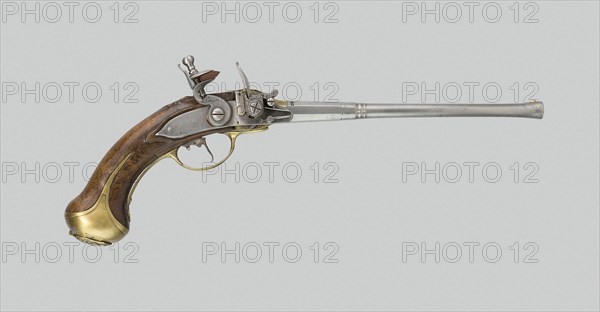 Flintlock Magazine Pistol (Lorenzoni System), c. 1680, August Wetschgin, German, active 18th century, Germany, Walnut, steel, and brass, Overall L.: 48.3 cm (19 in.)