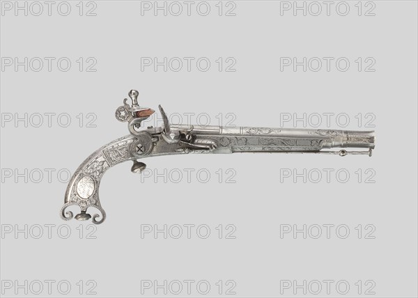 Flintlock Belt Pistol, c. 1735, Gunsmith: Thomas Caddell (Scottish), Doune, Scotland, Steel, silver, leather, and wood, L. 31 cm (12 3/16 in.)