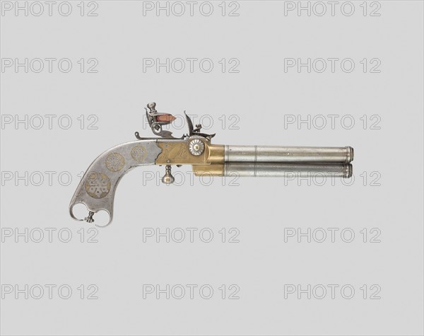 Triple-Barrel Breechloading Flintlock Pistol, c. 1820, English, Birmingham, England, Steel and brass, L. 25.4 cm (10 in.)