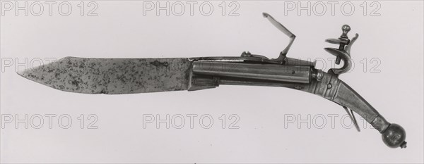 Combined Double-Barreled Flintlock Pistol and Folding Knife, 18th century, European, Sweden, Steel, wood, brass, iron, and gold, Wt. 5 oz.