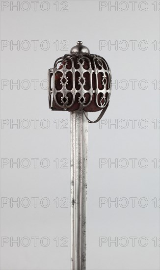 Basket-Hilted Broadsword with Scabbard (Claymore), c. 1750, Scottish, Scotland, Steel, iron, silver, and leather, Overall L. 97 cm (38 3/16 in.)