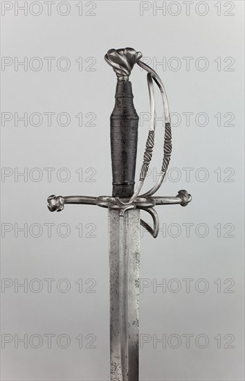 Hand-and-a-Half Sword, Hilt: 19th century in mid–16th century Swiss style, Blade: mid–16th century, Hilt: 19th century in mid-16th century Swiss style, Blade: German, Switzerland, Steel and leather, Overall L. 113.7 cm (44 3/4 in. )