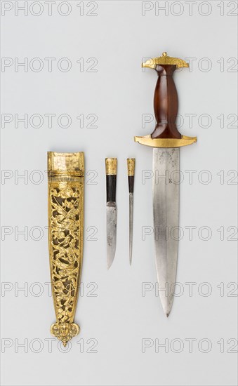 Swiss Dagger with Scabbard, 1556, Swiss, Europe, Steel, bronze, and walnut, L. 36.8 cm (14 1/2 in.)