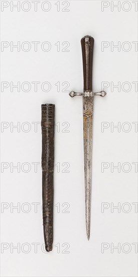 Dagger with Sheath, dated 1624, Scottish, Scotland, Iron, brass, ebony, and leather (sheath), L. 32.5 cm (12 3/4 in.)