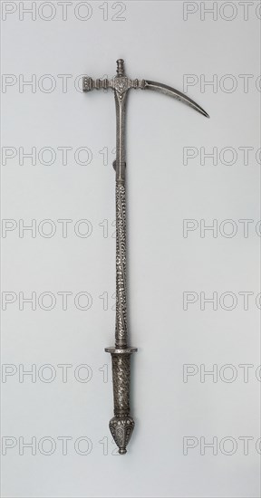 War Hammer, early 17th century, German, possibly French, France, Iron and silver, L. 62.2 cm (24 1/2 in.)