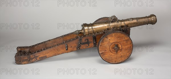 Field Cannon with Carriage, c. 1650, Austrian, Europe, Bronze and wood, Length overall of cannon: 39 3/4 in. (101 cm)