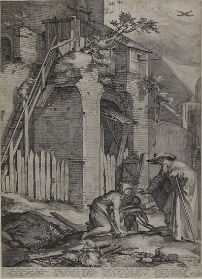 The Prophet Elie Arriving at the House of Sareptas’ Widow, 1604, Jan Saenredam (Netherlandish, 1565-1607), after Abraham Bloemaert (Dutch, 1566-1651), Holland, Engraving on paper, 422 x 318 mm (image/plate), 441 x 321 mm (sheet)