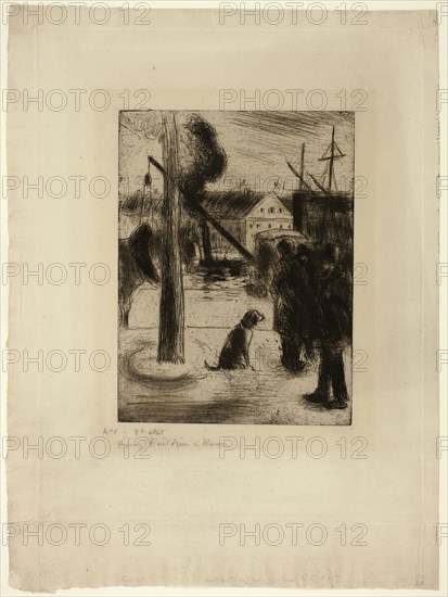 Promenade à Rouen: Cours Boieldieu, 1884/96, printed 1896, Camille Pissarro, French, 1830-1903, France, Etching and drypoint in black on buff laid paper, 198 × 148 mm (image/plate), 370 × 273 mm (sheet)