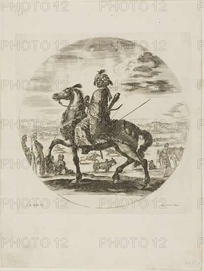 Black Horseman, c. 1651, Stefano della Bella, Italian, 1610-1664, Italy, Etching on paper, 190 x 190 mm