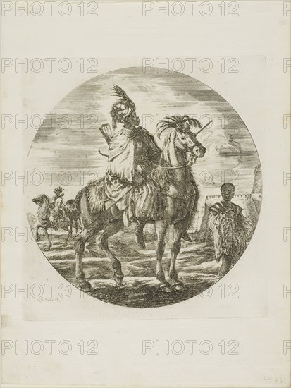 Black Horseman, c. 1651, Stefano della Bella, Italian, 1610-1664, Italy, Etching on paper, 190 x 190 mm
