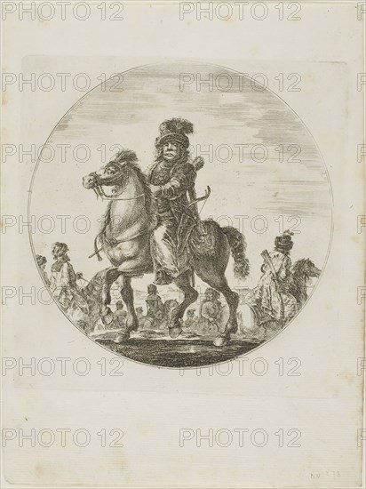 Hungarian Horseman, c. 1651, Stefano della Bella, Italian, 1610-1664, Italy, Etching in black on ivory laid paper, 190 x 190 mm (sheet)