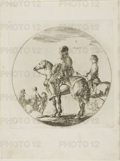 Two Polish Horsemen, c. 1651, Stefano della Bella, Italian, 1610-1664, Italy, Etching on paper, 190 x 190 mm