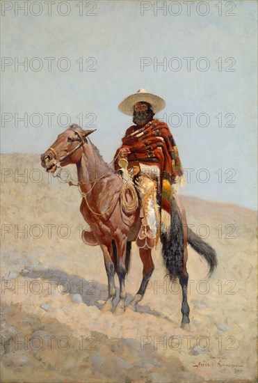 A Mexican Vaquero, 1890, Frederic Remington, American, 1861–1909, New York, Oil on canvas, 82.6 × 58.4 cm (32 1/2 × 23 in.)