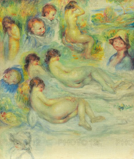 Studies of Pierre Renoir, His Mother, Aline Charigot, Nudes, and Landscape, 1885/86, Pierre-Auguste Renoir, French, 1841-1919, France, Oil on canvas, 45.8 × 39 cm (18 × 15 3/8 in.)