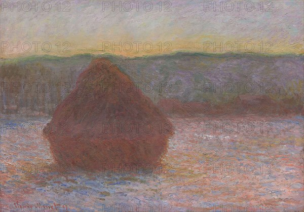 Stack of Wheat (Thaw, Sunset), 1890/91, Claude Monet, French, 1840-1926, France, Oil on canvas, 64.4 × 92.5 cm (25 3/8 × 36 7/16 in.)