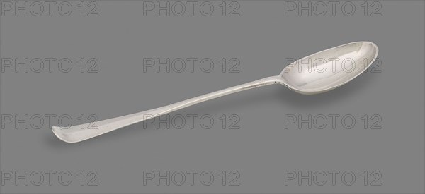 Serving Spoon, 1754/75, John Bayly, American, active 1754–1783, Philadelphia, Philadelphia, Silver, 3.2 × 35.6 cm (1 5/16 × 14 in.), width of bowl: 6.7 cm (2 5/8 in.)
