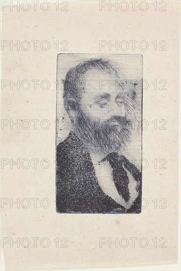 Alphonse Hirsch, February 20, 1875, Edgar Degas, French, 1834-1917, France, Drypoint and aquatint in blue on oatmeal laid paper, 112 × 60 mm (image/plate), 184 × 126 mm (sheet)