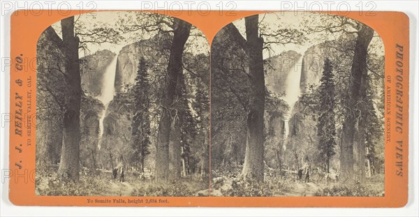 Yo Semite Falls, height 2,634 feet, c. 1876, J. J. Reilly & Co., American, active late 1870s, United States, Albumen print, stereo, from the series "Yo Semite Valley, Cal.
