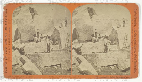 Quarrying Granite for Mormon Temple, 1870/78, William Henry Jackson, American, 1843–1942, United States, Albumen print, stereo, No. 119 from the series "Views in the Rocky Mountains