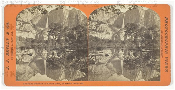 Yo Semite Reflected in Merced River, Yo Semite Valley, California, c. 1876, J. J. Reilly & Co., American, active late 1870s, United States, Albumen print, stereo, from the series "Yo Semite Valley, Cal.