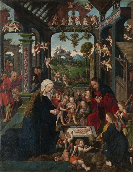 The Adoration of the Christ Child, c. 1515, Jacob Cornelisz. van Oostsanen and Workshop, Netherlandish, c. 1470/75–by 1533, Netherlands, Oil on panel, 98.5 × 76.3 cm (38 3/4 × 30 1/16 in.)