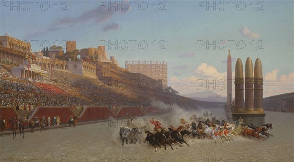 Chariot Race, 1876, Jean Léon Gérôme, French, 1824-1904, France, Oil on cradled panel, 86.3 × 156 cm (34 × 61 7/16 in.)