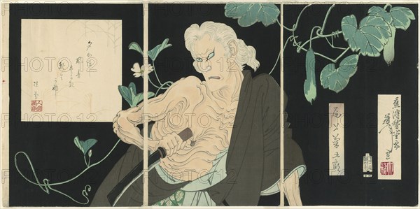 Onoe Kikugoro V as Ibara, About 1890, Tsukioka Yoshitoshi, Japanese, 1839-1892, Japan, Color woodblock prints, oban  triptych, 36.2 x 74.1 cm