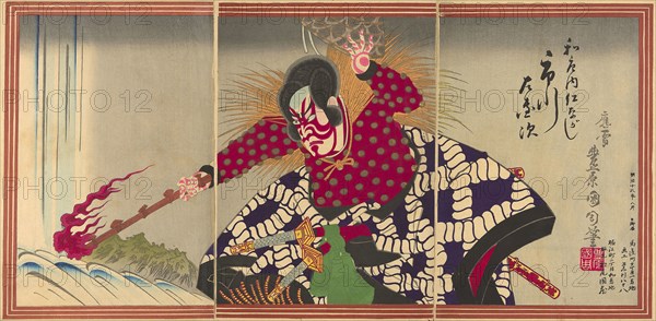 The actor Ichikawa Sadanji I as Watonai, 1883, Toyohara Kunichika, Japanese, 1835-1900, Japan, Color woodblock print, oban triptych, 74.5 x 36.8 cm