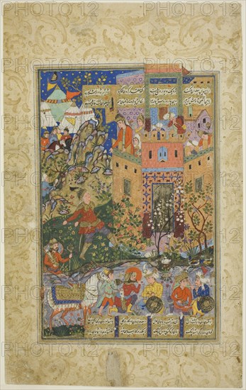 Zal Climbing to Rudaba, page from a copy of the Shahnama of Firdausi, Safavid dynasty (1501–1722), dated 1580/90, Iran, Shiraz, Shiraz, Opaque watercolor and gold on paper, 26 x 17 cm (10 1/4 x 6 3/4 in.)