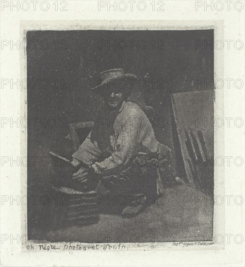 Kneeling Mason, February– March 1854, printed 1982, Charles Nègre, French, 1820–1880, France, Photogravure, from the portfolio Charles Negre: Treize Heliogravures, 1854–1857, 7.5 × 6.5 cm