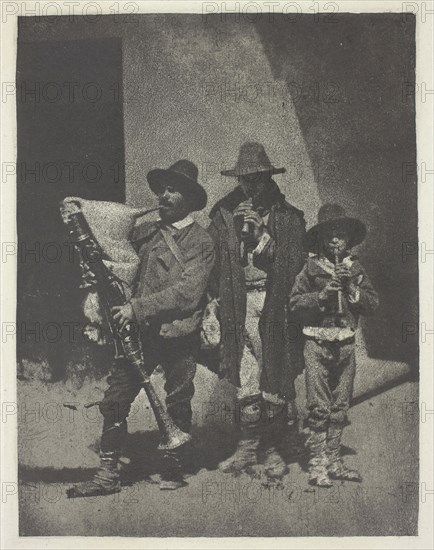 Street Musicians Standing, c. 1855, printed 1982, Charles Nègre, French, 1820–1880, France, Photogravure, from the portfolio "Charles Negre: Treize Heliogravures, 1854–1857" (1982), 18 × 13.5 cm