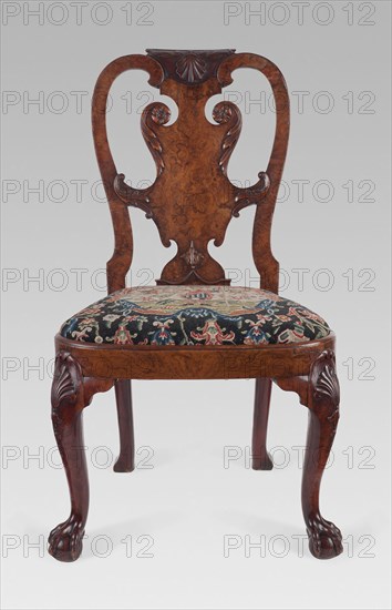 Side Chair, c. 1740, Giles Grendey (English, 1693–1780), London, England, Walnut and 18th-century replacement upholstery, 97 × 52.1 × 45.7 cm (38 3/16 × 20 1/2 × 18 in.)