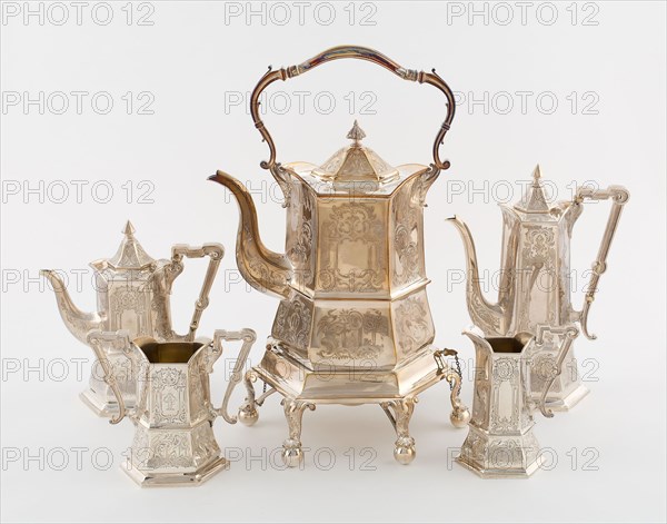 Tea and Coffee Service, 1865, George Angell, English, active 1865, London, England, London, Sterling silver and ivory, Coffee pot: 30.5 x 23 x 13 cm (12 x 9 1/32 x 5 1/4 in.)